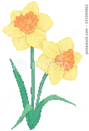 Daffodil or Narcissus flower in pixel art 141094862