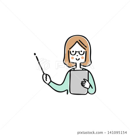 一位戴眼鏡的女士用指示棒解釋某事的插圖(單件物品) 一位戴眼鏡的女士用指示棒解釋某事的插圖(單件物品) 141095154