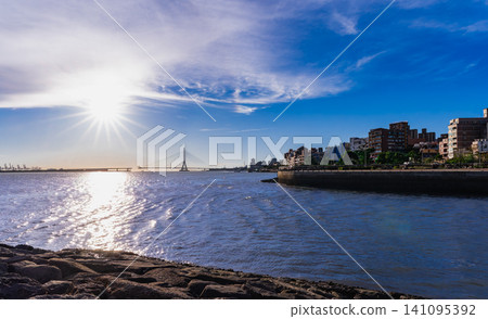 Sunset view of Danjiang Bridge in Tamsui, New Taipei City Sunset view of Danjiang Bridge in Tamsui, New Taipei City 141095392