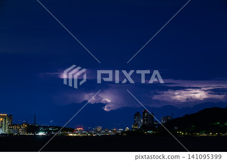Lightning Storm Over Tamsui Cityscape at Night Lightning Storm Over Tamsui Cityscape at Night 141095399