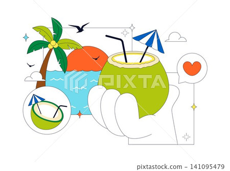 World Coconut Day Vector Illustration Featuring Fresh Tropical Coconuts, Palm Trees, Beach Scenery, Summer Vacation, and Exotic Island Nature World Coconut Day Vector Illustration Featuring Fresh Tropical Coconuts, Palm Trees, Beach Scenery, Summer Vacation, and Exotic Island Nature 141095479