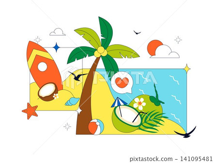 World Coconut Day Vector Illustration Featuring Fresh Tropical Coconuts, Palm Trees, Beach Scenery, Summer Vacation, and Exotic Island Nature World Coconut Day Vector Illustration Featuring Fresh Tropical Coconuts, Palm Trees, Beach Scenery, Summer Vacation, and Exotic Island Nature 141095481