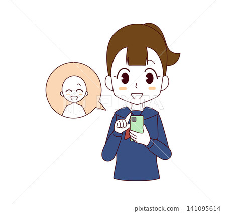 一幅插圖,描繪了一名身穿水手服的女學生正在使用智慧型手機進行通訊。 一幅插圖,描繪了一名身穿水手服的女學生正在使用智慧型手機進行通訊。 141095614