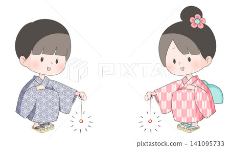 An illustration of a girl and a boy playing with sparklers. 141095733
