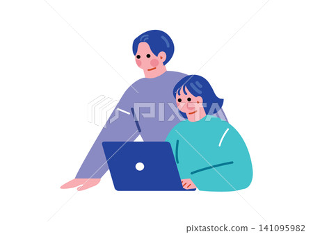 男人和女人使用筆記本電腦的插圖 男人和女人使用筆記本電腦的插圖 141095982
