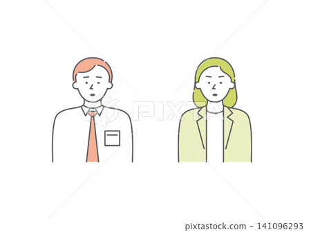A set of illustrations (light green and pink) of a male and female business person with an angry expression. A set of illustrations (light green and pink) of a male and female business person with an angry expression. 141096293