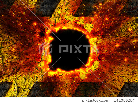 Explosion-scorched dangerous area background | Grunge industrial frame with flames and sparks flying. Explosion-scorched dangerous area background | Grunge industrial frame with flames and sparks flying. 141096294