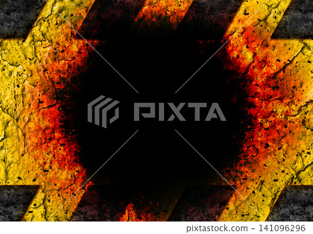Explosion-scorched dangerous area background | Grunge industrial frame with flames and sparks flying. Explosion-scorched dangerous area background | Grunge industrial frame with flames and sparks flying. 141096296