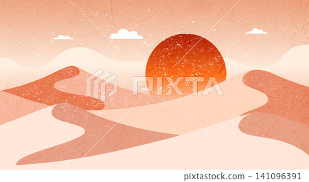 Orange Sunset Desert Landscape Orange Sunset Desert Landscape 141096391