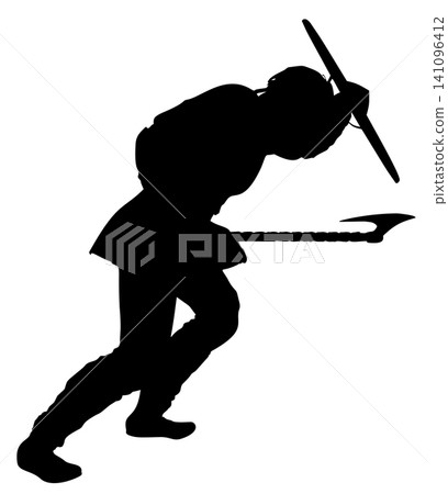 Warrior Silhouette with Shield and Axe Warrior Silhouette with Shield and Axe 141096412