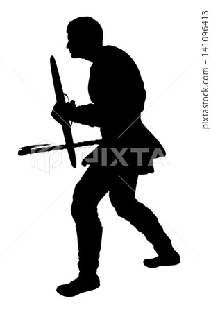 Warrior Silhouette with Shield and Axe Warrior Silhouette with Shield and Axe 141096413