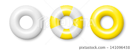 Vector 3d Yellow and White Inflatable Swim Rings Isolated. Blank Pool Float Set. Inflatable Rubber Tube for Summer Beach and Pool Design. Realistic Swim Ring Mockup Vector 3d Yellow and White Inflatable Swim Rings Isolated. Blank Pool Float Set. Inflatable Rubber Tube for Summer Beach and Pool Design. Realistic Swim Ring Mockup 141096438