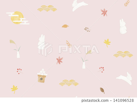 現代日式無縫圖案，水彩風格，用於賞月。 141096528