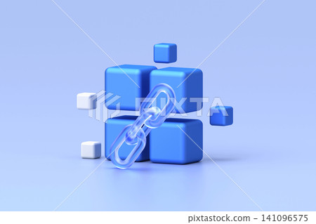 Glassmorphism icon set featuring blue cubes linked together with translucent chain on soft gradient background Glassmorphism icon set featuring blue cubes linked together with translucent chain on soft gradient background 141096575