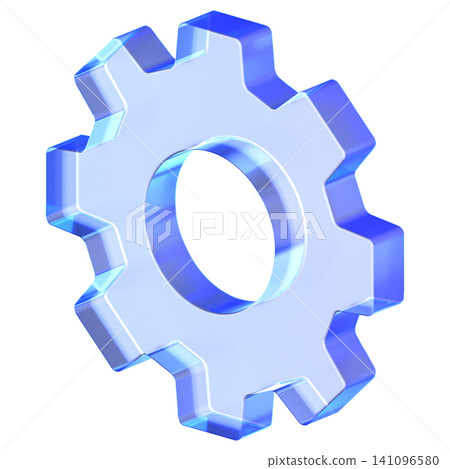 Glassmorphism icon featuring transparent industrial gear wheel with blue edges for settings Glassmorphism icon featuring transparent industrial gear wheel with blue edges for settings 141096580