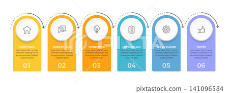 Six Steps Horizontal Process Flow Infographic Template Six Steps Horizontal Process Flow Infographic Template 141096584
