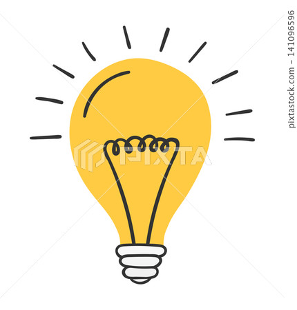 Glowing Hand Drawn Light Bulb Icon for Creative Ideas Glowing Hand Drawn Light Bulb Icon for Creative Ideas 141096596