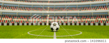 3D Render Football on Center Field in Stadium with Colorful Seats World Cup Soccer Concept 3D Render Football on Center Field in Stadium with Colorful Seats World Cup Soccer Concept 141096811