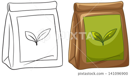 Brown Paper Bag with Green Leaf Label Vector Illustration Brown Paper Bag with Green Leaf Label Vector Illustration 141096900