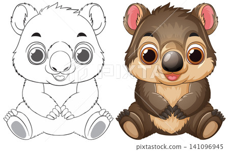 Cute Cartoon Wombat Vector Illustration with Coloring Page Version Cute Cartoon Wombat Vector Illustration with Coloring Page Version 141096945