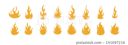 Crayon fire flame. Brush doodle texture. Wax scribble fireball. Grunge vector illustration 141097216