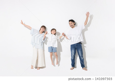 A happy family with smiling faces against a white background – a happy family life and a healthy lifestyle. Insurance, NISA, education, growth, and whole body. A happy family with smiling faces against a white background – a happy family life and a healthy lifestyle. Insurance, NISA, education, growth, and whole body. 141097303