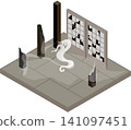 An isometric Japanese yokai. Enenra drifts inside a ruined temple. 141097451
