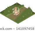 An isometric Japanese yokai. The Kamaitachi appears with a whirlwind. 141097458