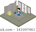 An isometric Japanese yokai (supernatural creature). A Rokurokubi (long-necked monster) that appears in the bedroom at night. 141097461