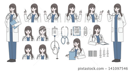 女性醫師插畫素材套裝 女性醫師插畫素材套裝 141097546