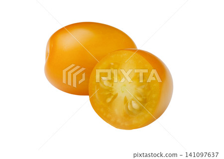 Yellow mini tomato and cross-section cutout PNG image Yellow mini tomato and cross-section cutout PNG image 141097637