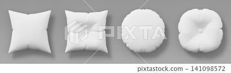 3d white bed pillow top view isolated on gray background. Render realistic set of square and round decorative cushion. Clean bedding mockup for comfortable sleep, home interior decor. 3D illustration 3d white bed pillow top view isolated on gray background. Render realistic set of square and round decorative cushion. Clean bedding mockup for comfortable sleep, home interior decor. 3D illustration 141098572