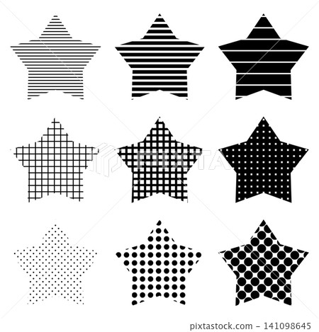 A set of monochrome star-shaped illustrations with geometric patterns. A set of monochrome star-shaped illustrations with geometric patterns. 141098645