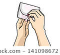 Image illustrating how to open an individual sanitary napkin package (with bare hands) Image illustrating how to open an individual sanitary napkin package (with bare hands) 141098672
