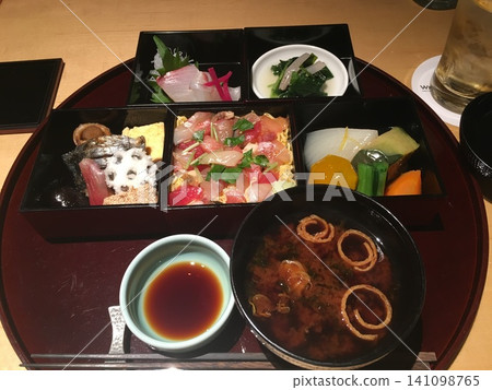 Seafood rice and red miso soup set meal Seafood rice and red miso soup set meal 141098765