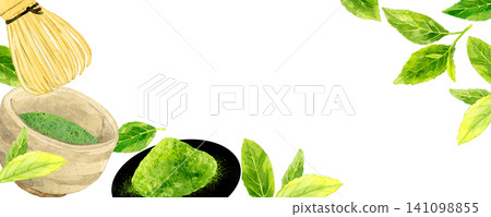 Matcha frame (hand-drawn watercolor illustration background material) Matcha frame (hand-drawn watercolor illustration background material) 141098855