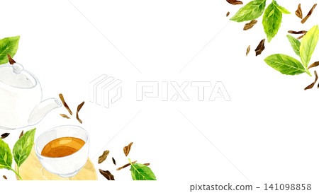 Roasted green tea frame (hand-drawn watercolor illustration background material) Roasted green tea frame (hand-drawn watercolor illustration background material) 141098858