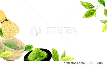 抹茶邊框(手繪水彩插畫背景素材) 抹茶邊框(手繪水彩插畫背景素材) 141098860