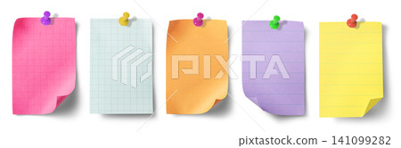 The texture of colorful notes held together with thumbtacks 141099282