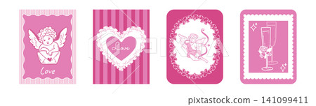 Whimsical wedding doodle icons, sketch card frames 141099411