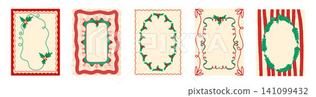 Whimsical Christmas frames with hand drawn ribbon Whimsical Christmas frames with hand drawn ribbon 141099432