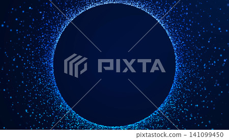 Blue particle halo circle with dark copy space for cosmic technology, data visualization and science background. Blue particle halo circle with dark copy space for cosmic technology, data visualization and science background. 141099450