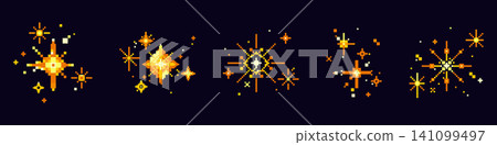 Pixel art star icons, vibrant y2k firework sparkle Pixel art star icons, vibrant y2k firework sparkle 141099497