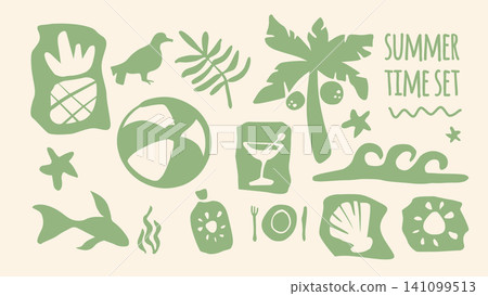 Boho summer beach icons, simple groovy stickers Boho summer beach icons, simple groovy stickers 141099513