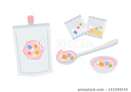 Illustrations of medication jelly and prescription drugs - Medication aids Illustrations of medication jelly and prescription drugs - Medication aids 141099545