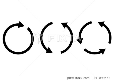 A set of three circular arrow icon illustrations representing refresh, cycle, and reload. A set of three circular arrow icon illustrations representing refresh, cycle, and reload. 141099562