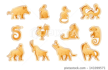 Chinese zodiac animals, abstract gold silhouettes Chinese zodiac animals, abstract gold silhouettes 141099571