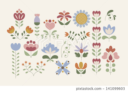 Scandinavian Folk Decorative Floral Elements Scandinavian Folk Decorative Floral Elements 141099603