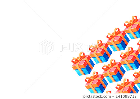 Orange blue festive gift boxes on green.Holiday event Orange blue festive gift boxes on green.Holiday event 141099712