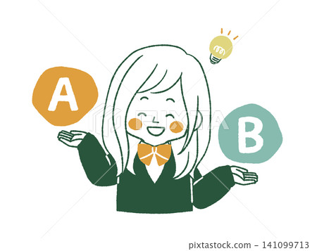 微笑的女學生正在進行比較——4種顏色 微笑的女學生正在進行比較——4種顏色 141099713